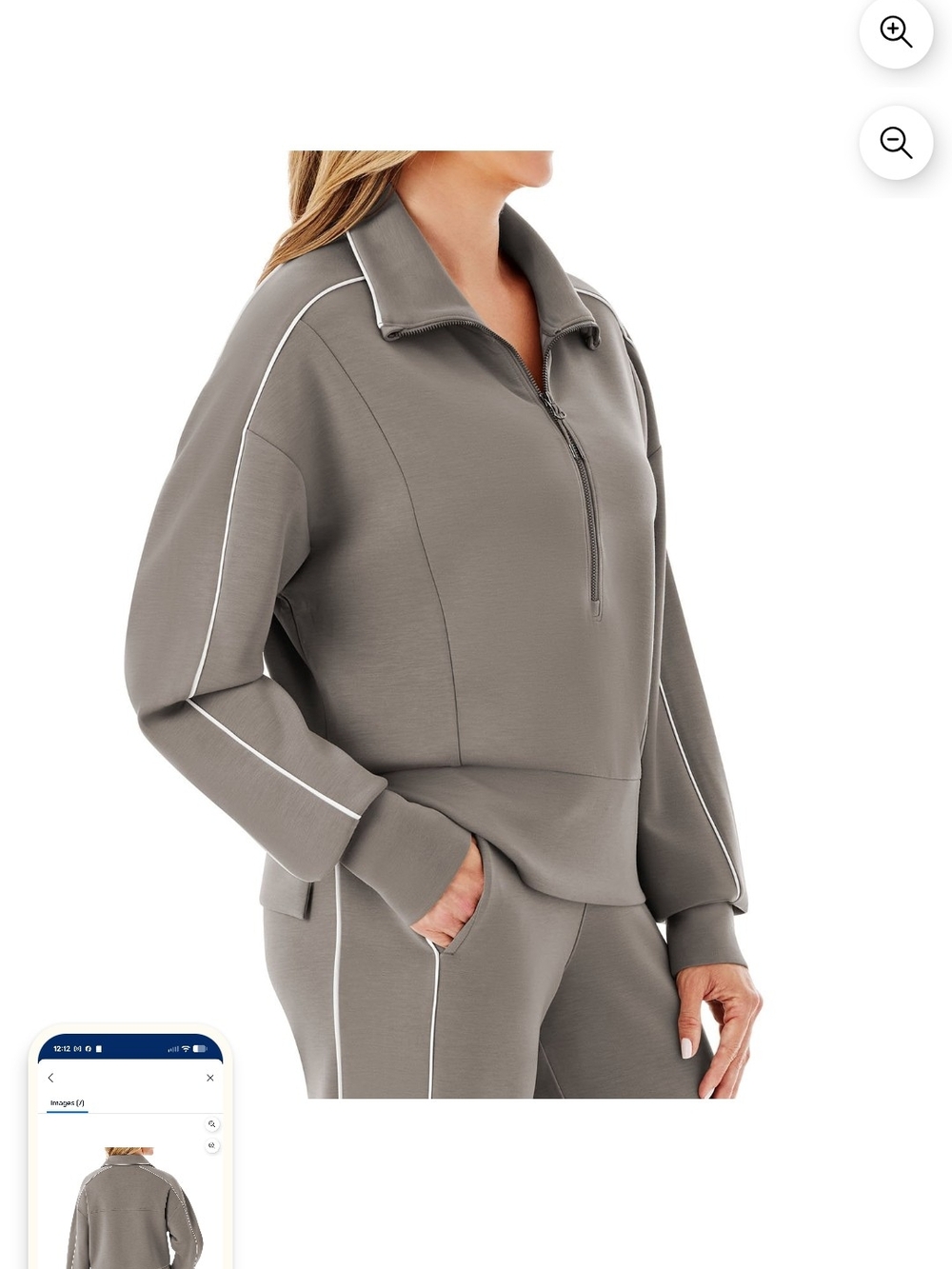 Quarter-Zip Pullover Sweatshirt and Matching Pants with White Piping - Taupe